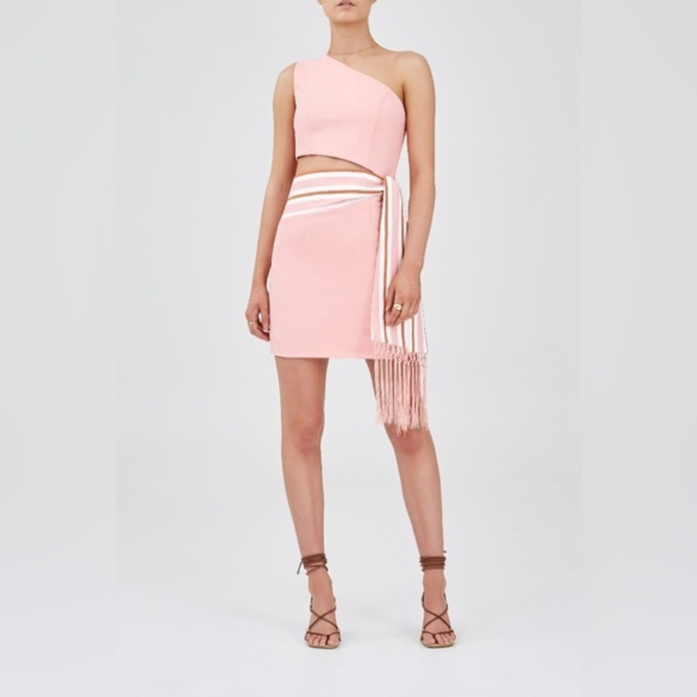 FINDERS KEEPERS ALENA Fringe Bodycon Short Sleeve Dress GUAVA‎